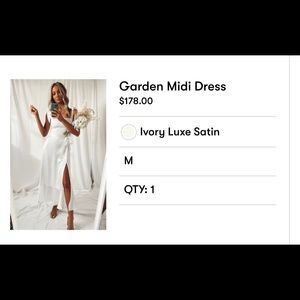 Show me your mumu garden midi dress in ivory luxe satin. Size medium.